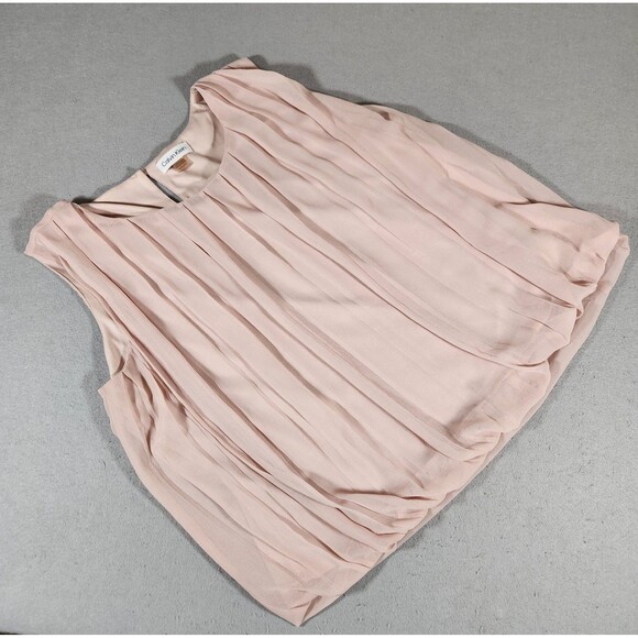 Calvin Klein Tops - Calvin Klein Pink Sleeveless Pleated Chiffon Blouse with Bubble Hem Size XL